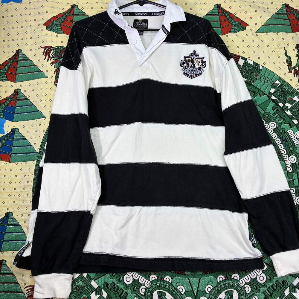 Guinness Official Merchandise Rugby Shirt Black White Striped XL 42/44
